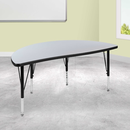 Flash Furniture Half Round 24 W, 47.5 L, 25.25 H, Chrome, Laminate, Particleboard, Steel, Grey XU-A48-HCIRC-GY-T-P-GG